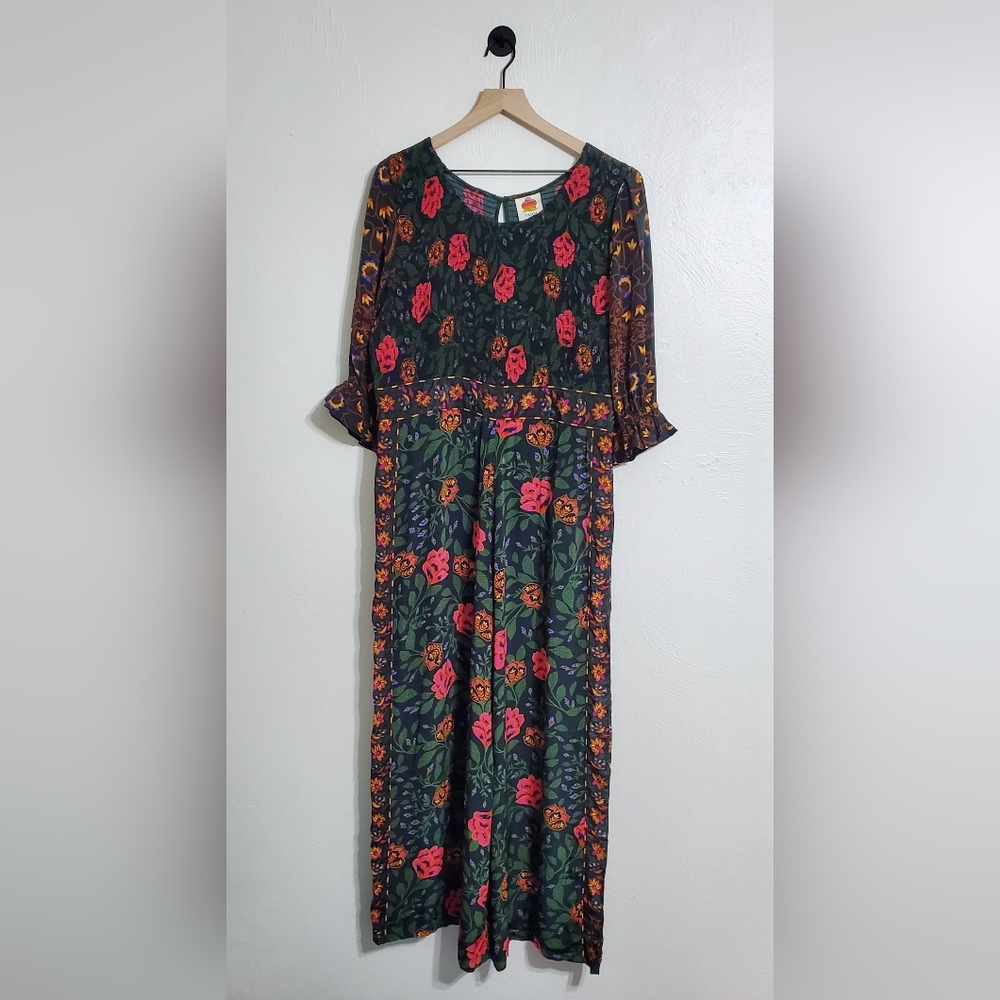 ☆SOLD☆ Farm Rio Anthropologie Smocked Jumpsuit In Black Motif Sz Extra Large - Picture 5 of 8